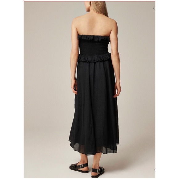 J.CREW Ravenna Dress in Ramie XS Black NEW Preppy Strapless Smocked Beach Casual - Picture 5 of 12